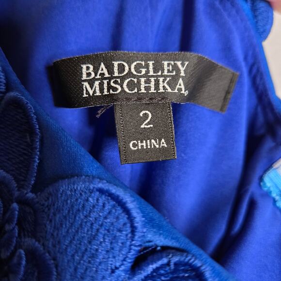 Badgley Mishka Royal Blue One Shoulder Ruffle Evening Gown 2 Formal Wedding - Picture 14 of 16